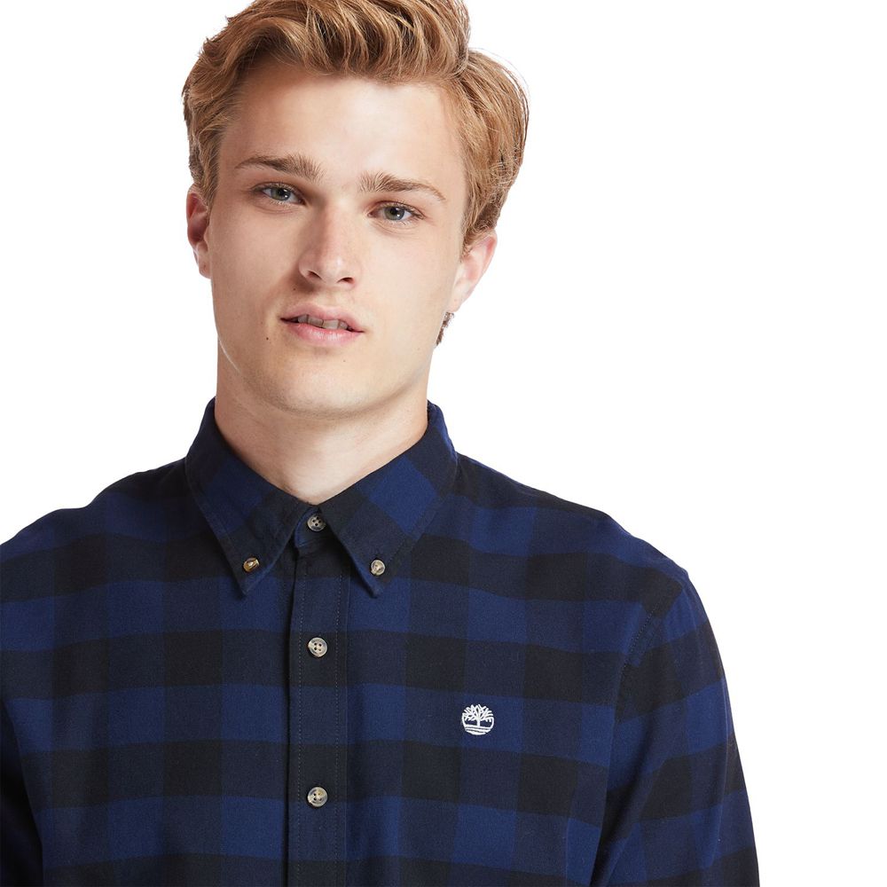 Timberland Mens Shirts Mascoma River Slim-Fit Long-Sleeve Check - Navy - India MW4062319